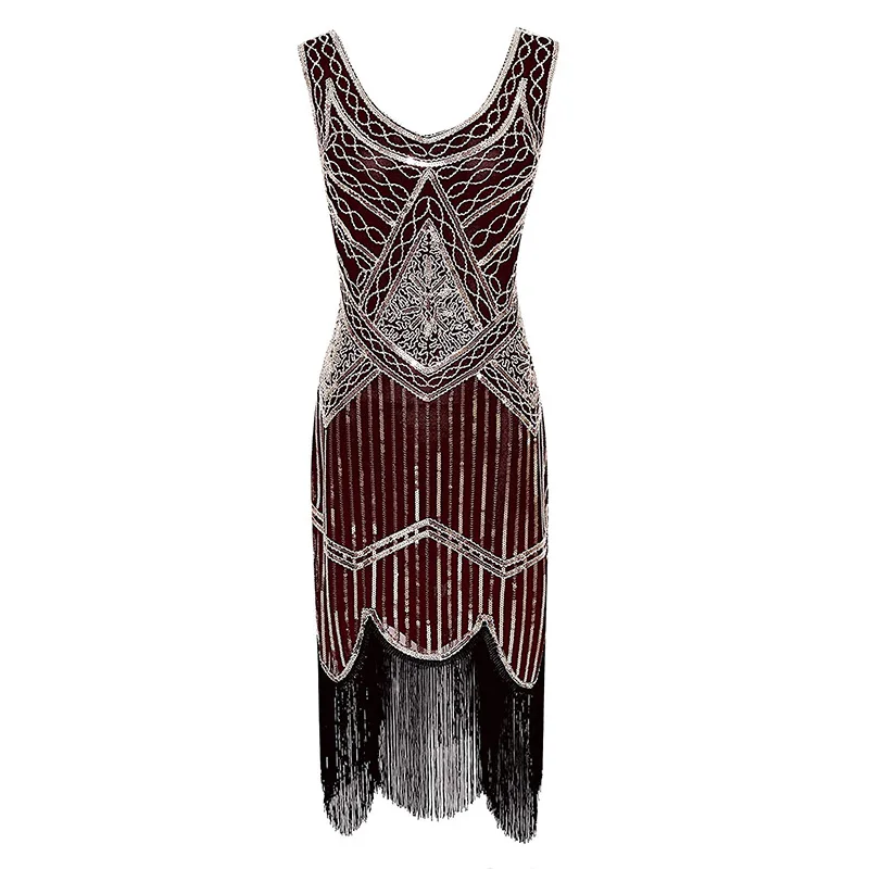 Gold Wine Dress 1920s Гэтсби блесток бахромой Пейсли Хлопушка платье с 20s аксессуары набор xs, s, l, m, xl, xxl - Цвет: Gold Wine Dress