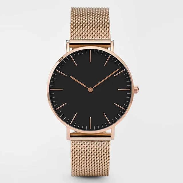 Rose Gold Black Роскошные Брендовые женские часы, модные кварцевые наручные часы с ремешком из нержавеющей стали, ультратонкие ЖЕНСКИЕ НАРЯДНЫЕ часы, мужские часы, часы в подарок - Цвет: Rose Gold Black