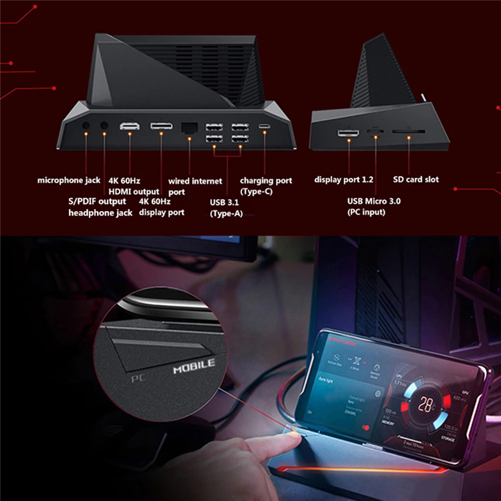 Игровой Базовый конвертер для ASUS ROG Phone 2 ZS660KL настольный держатель телефона