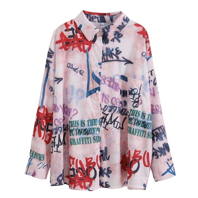 Корейская уличная одежда Харадзюку граффити буквы принт с длинным рукавом
