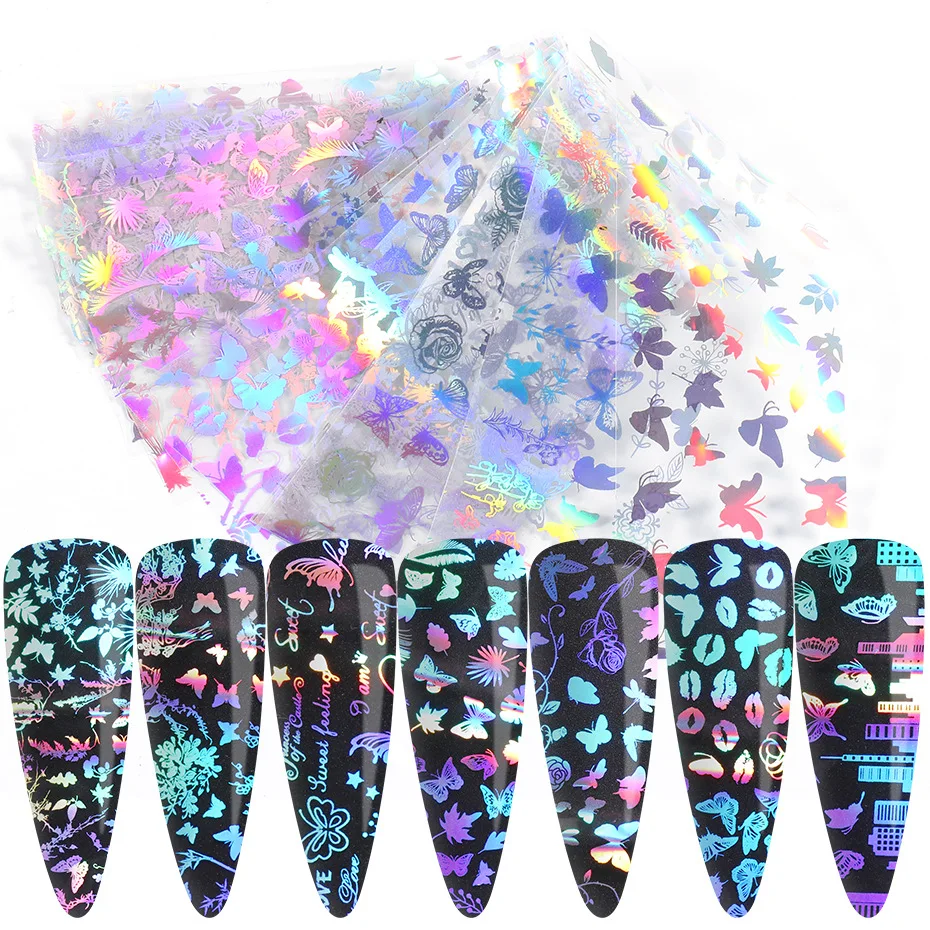 

8pcs Aurora Films Nail Foils Transfer Stickers Broken Glass Paper Nail Wraps Starry Sky for Manicure Decorations Sliders