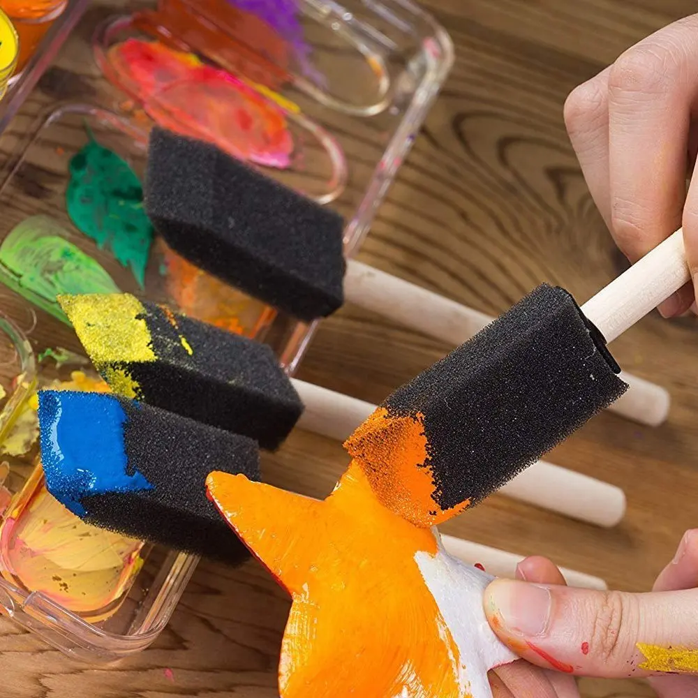 

2 inch Foam Sponge Wood Handle Paint Brush Set (Value Pack of 40) - Lightweight, durable and great for Acrylics, Stains, Varnish