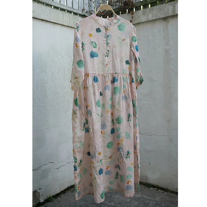 

SCUWLINEN 2020 NEW Spring Summer Women Dress Retro Print Artsy Long Loose A-line Ramie Dress Elegant Robe Vestidos P238