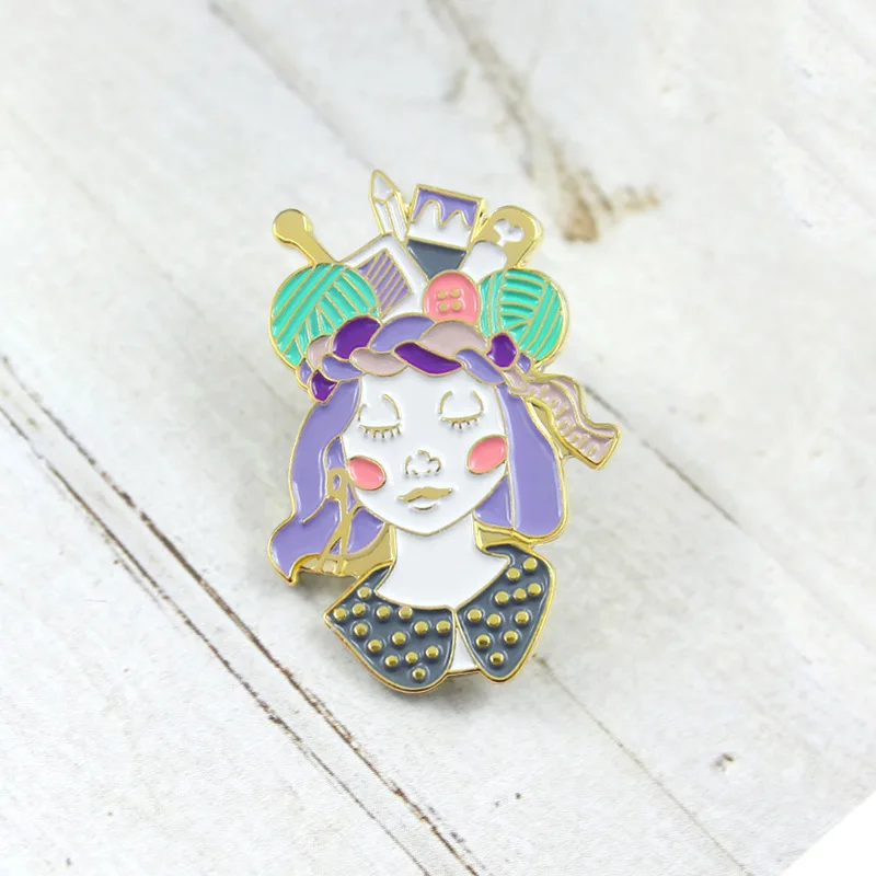 Мультяшная креативная девушка Стайлинг для волос эмаль брошь значок из сплава