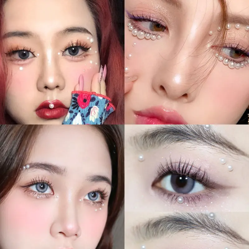 

3D жемчужные тени для век, наклейки, татуировка для лица, украшения для лица, тела, бровей, макияж, самоклеющиеся, Алмазное украшение, Жемчужно...