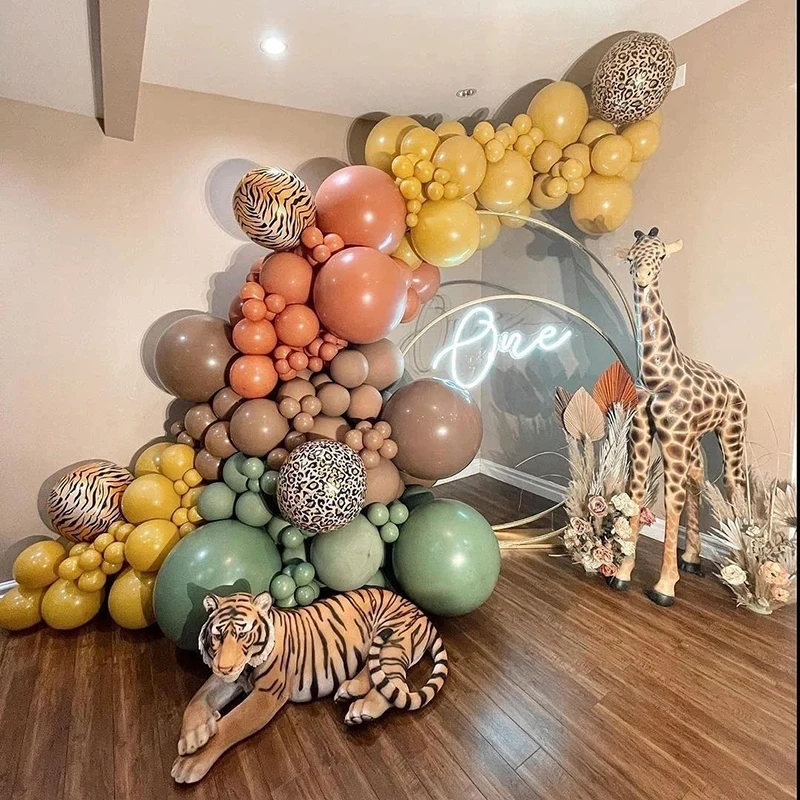 Guirnalda de arco de globos de animales para decoraci&oacute;n de fiestas, Kit de globos de Safari de la selva, caf&eacute; verde salvia, boda, primer cumplea&ntilde;os, 174 piezas-0