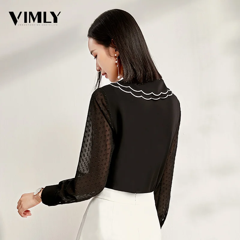 Vimly Женская милая блузка с воротником в стиле Питера Пэна Офисная женская