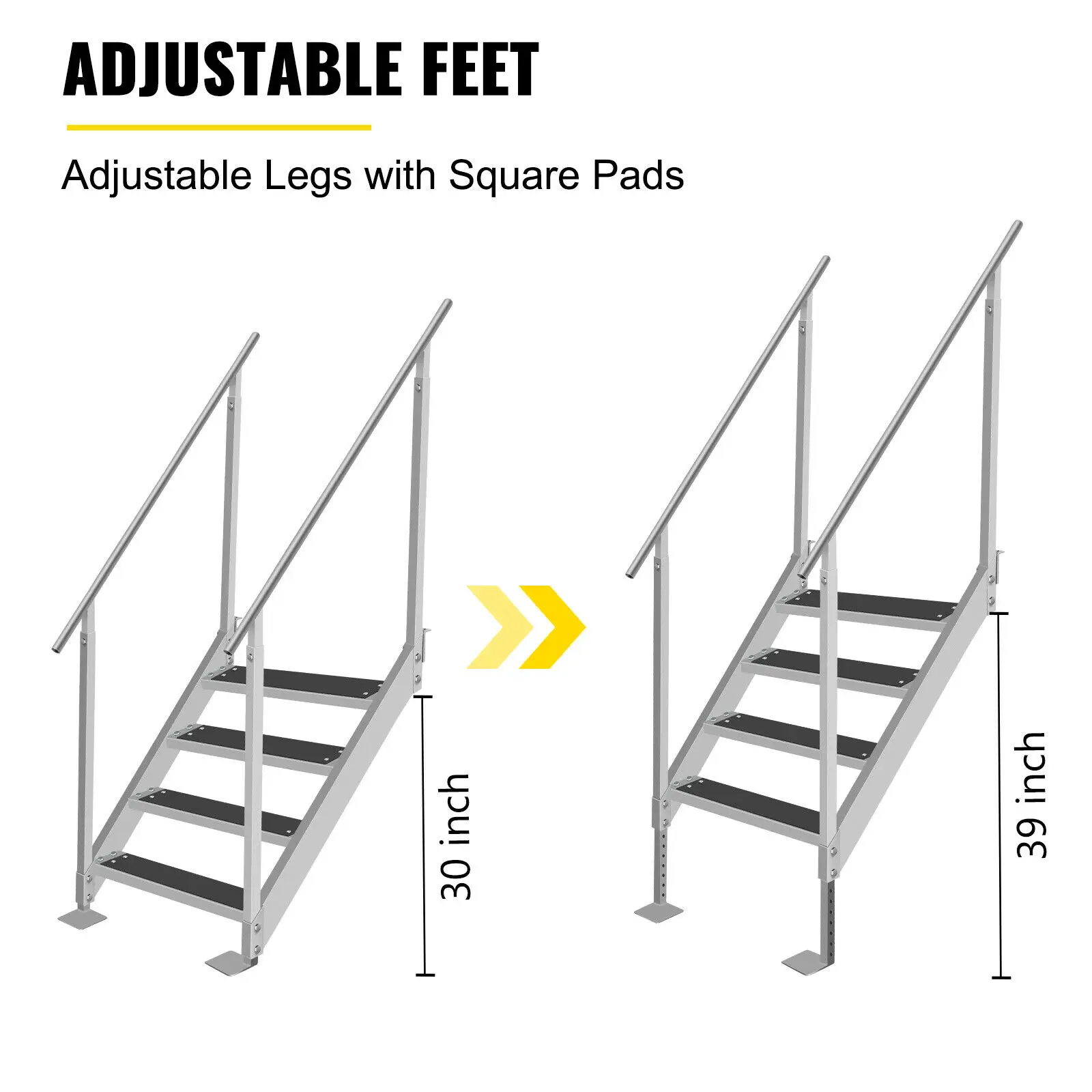 VEVOR-escalera de aluminio con escalones ajustables y antideslizantes para barco, muelle de abordaje, piscina, Pont&oacute;n, 350 libras, 4/6 escalones-4