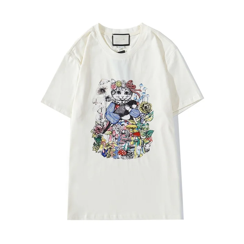 

2021 new Men and Women tide fashion O Neck cat flowers tide Short Sleeve Hip Hop T Shirt Streetwear Tees wholesale