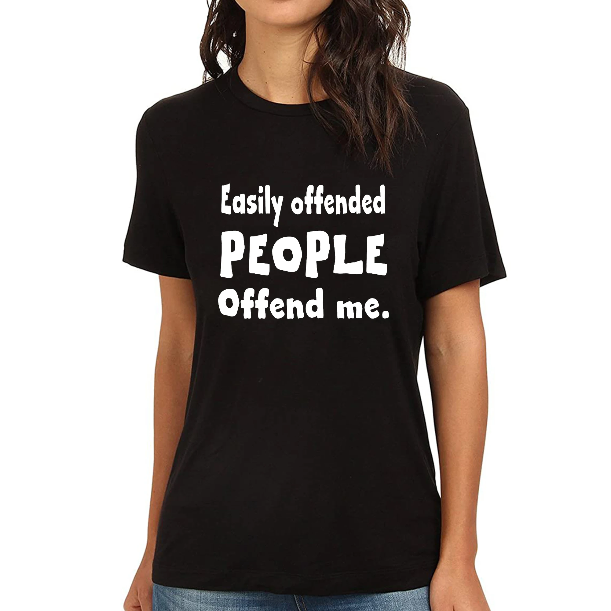 

Lyprerazy Women's EASILY OFFENDED PEOPLE OFFEND ME Funny Printed T-Shirt