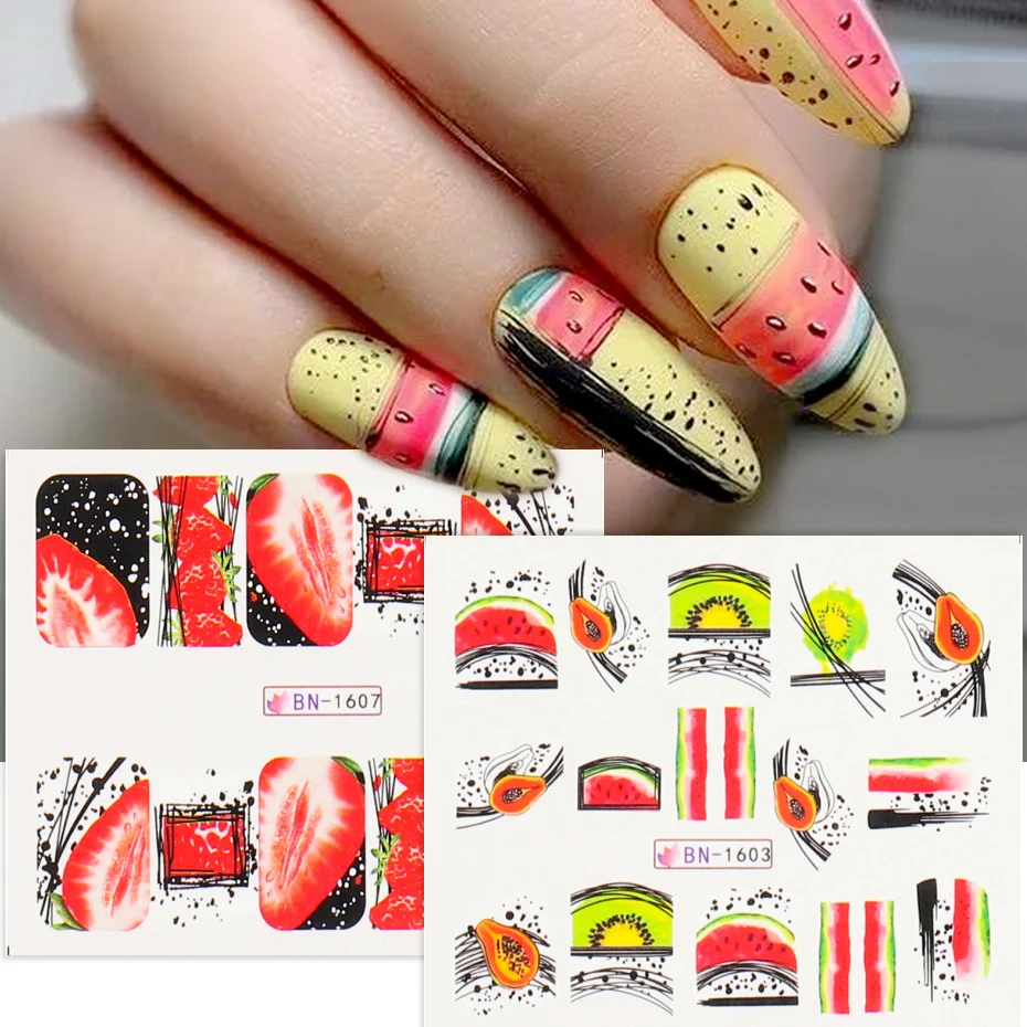Фруктовый стикер для ногтей лимон клубника авокадо арбуз вишня оранжевый банан