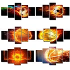 5 панелей настенная живопись горящий огонь Баскетбол плакат принты на холсте картина ДЕКОР МАСЛОМ для дома Современное украшение