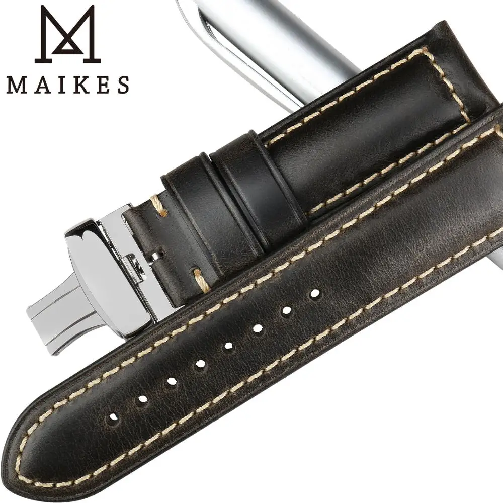 Maikes Luxury Calfskin Genuine Cow Leather Watchband Watch Strap Belt 18mm 20mm 22mm 24mm Bracelets Butterfly Buckle Replacement