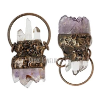 rustic copper plated fancy hoop bail raw amethyst pendant antique copper crystal pendant pm38103