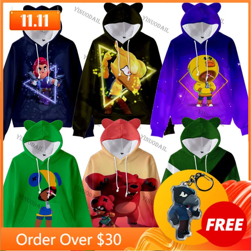 

Cute Cat Ear Kids Favorite HoodieAnime Star Hoodie Birthday Gift Shoot Boys Girls 3D PRIMO MORTIS Crow Spike Shelly Game