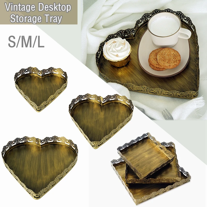 Vintage Metal Golden Tea Holder European Retro Snack Plate Iron Cake Dessert Stand Tray Table Plates