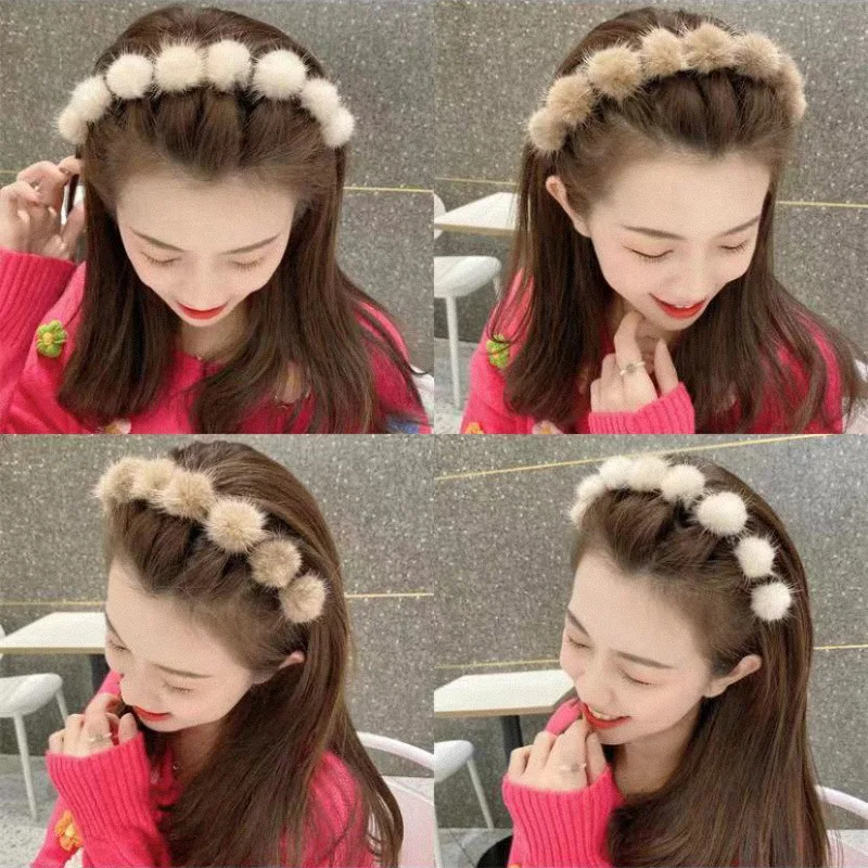 

New Solid Braid Hair Bands Hoop for Women Vintage Soft Faux Fur Ball Headband Fashion Girls Hairband Headwear Hair Accessories