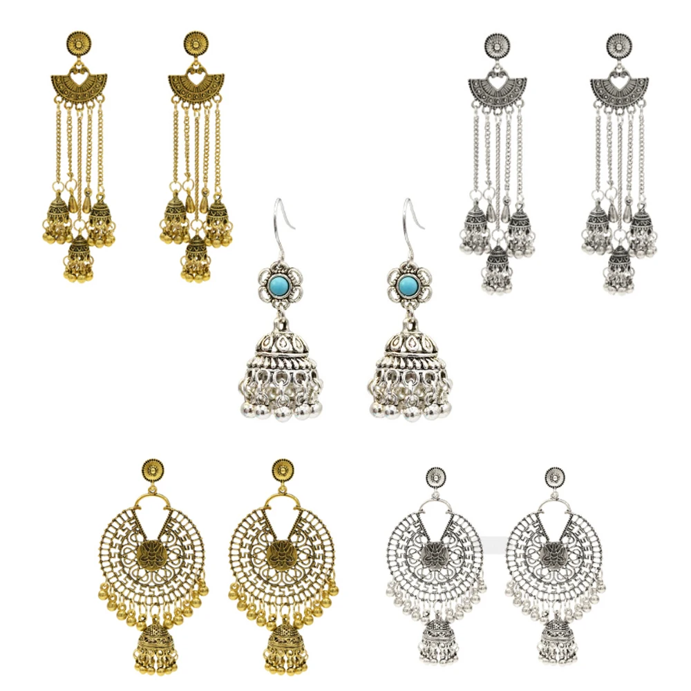 Большие длинные серьги с кисточками золотые индийские этнические экзотические