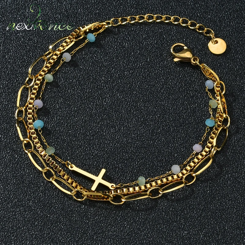 

Nextvance Stainless Steel Colorful Beads Cross Three Chain Bracelet Girlfriend Ladies Girls Wife Lover Valentine's Day Present