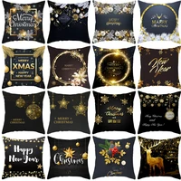 polyester fiber 2019 black gold christmas series home decorative pillows cover 1 26