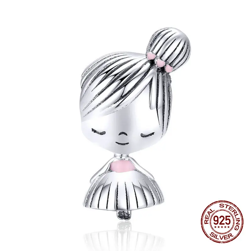 Womak Эмаль Девушка мальчик серебряные бусины 925 пробы fit Pandora браслет Шарм женщина ожерелье подвеска для изготовления ожерелья - Цвет: s1335