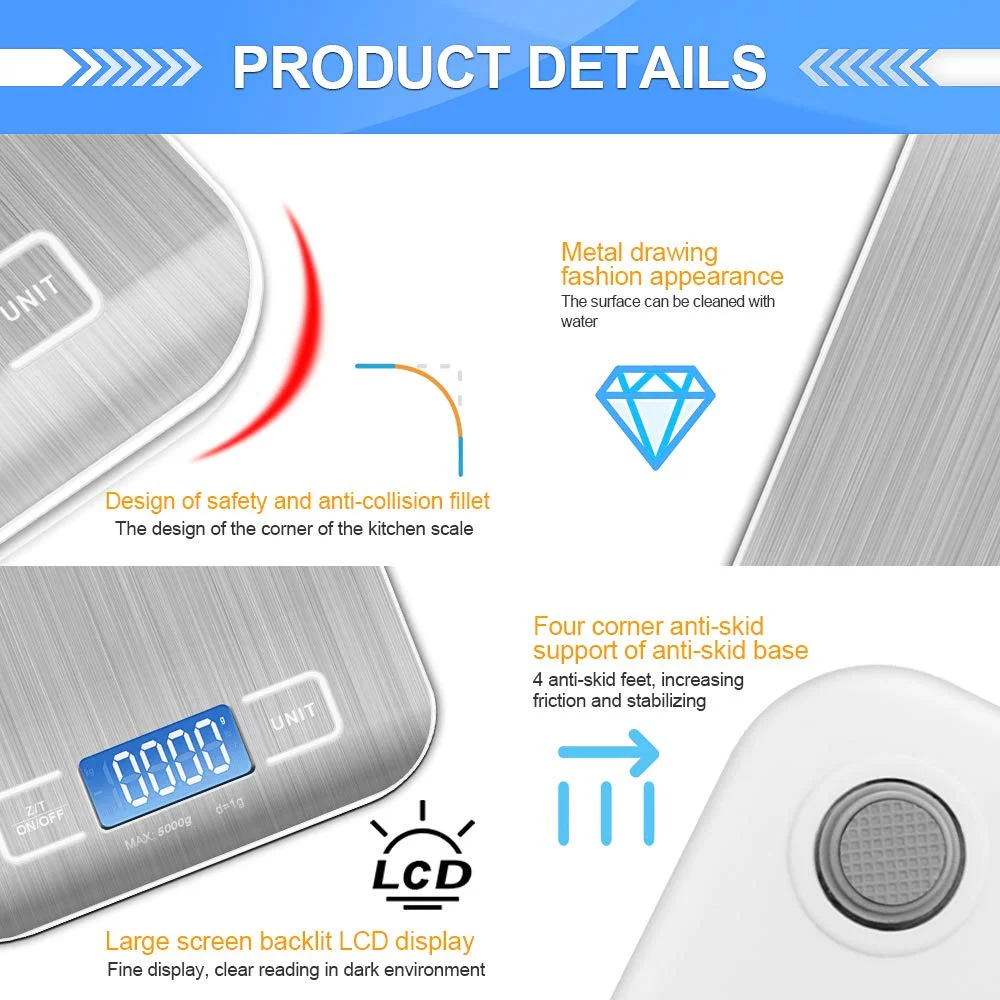 

Kitchen Electronic Scale, LCD Display 1g/0.1oz Precise Stainless Steel Food Scale for Cooking Baking weighing Scales Electronic