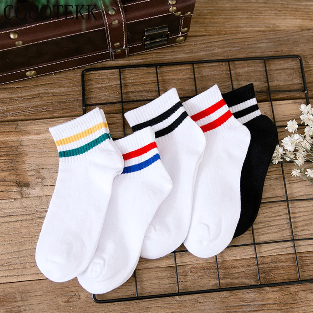 Fashion Funny Cute High School Girls Cotton Loose Two Striped Women Socks Hip Hop Skate Short Harajuku Female Art Retro | Женская одежда