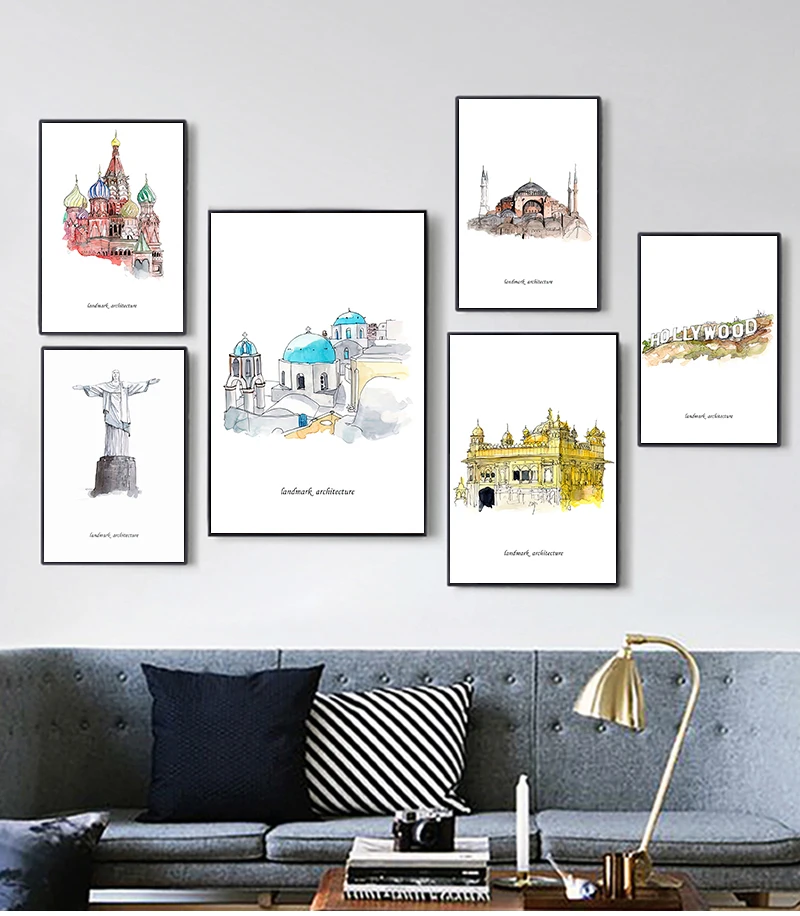 

Пейзаж с логотипом мира, архитектурный пейзаж, холст, живопись, Художественная печать, плакат, оформление стен