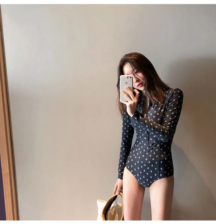 Diving One Piece Swimsuit Print Long Sleeve Women Swimwear Bathing Suit Rash Guard Surfing Swimming Women's Rashguard | Спорт и