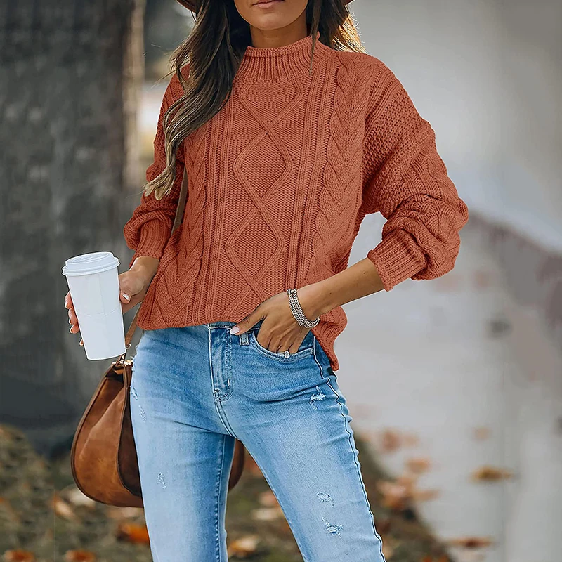 

Autumn/winter new style knitted sweater women's thick line half high neck pullover sweater, ladies clothing