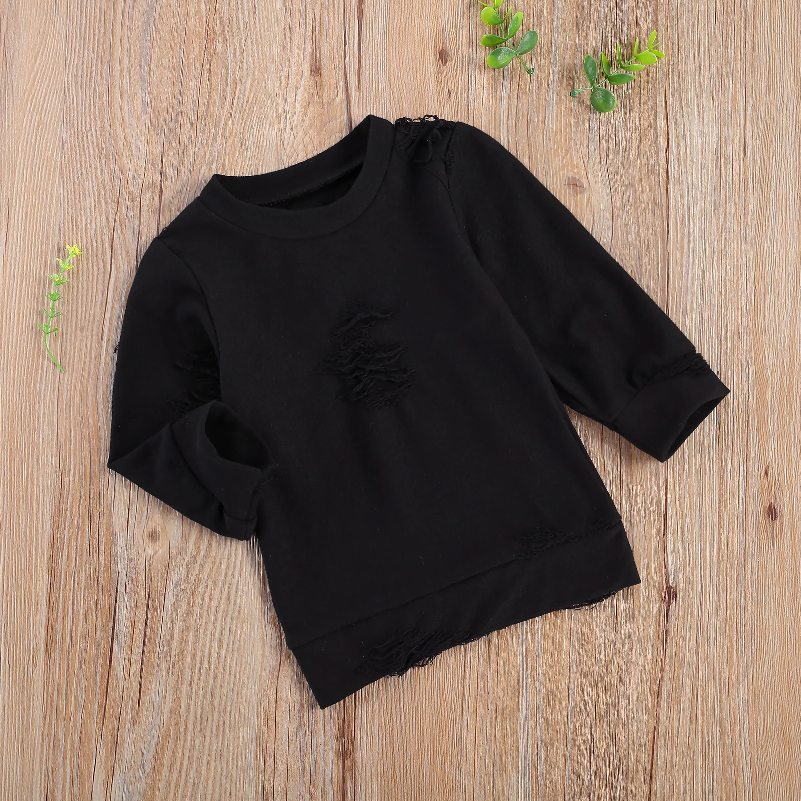Kids Ripped Pullover Fashion Solid Color Round Neck Long Sleeve Blouse Top for Boys Girls Retro Tops Red/Black 3M-4Y Sweatshirts