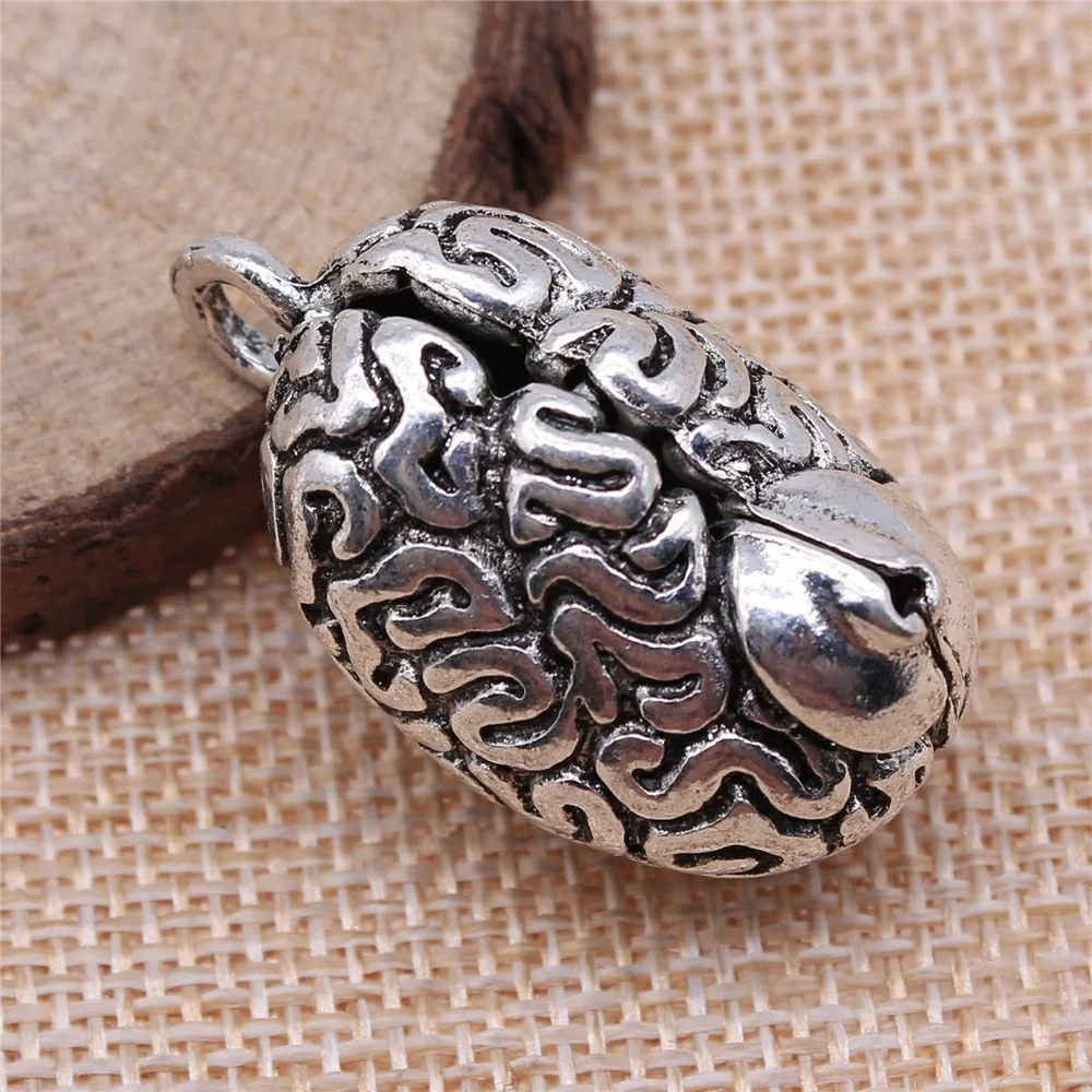 

free shipping 3pcs 21x37mm antique silver Brain brain charms diy retro jewelry fit Earring keychain hair card pendant