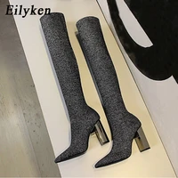 eilyken knitting stretch fabric sock over the knee boots women long sock thigh high boots sexy pointed toe high heels shoes