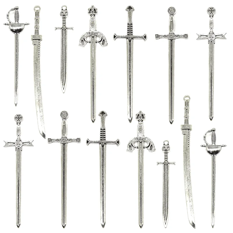 Antique Silver Swords Knife Bookmark Charms Alloy Metal Weapons Pendants For DIY Handmade Necklace Jewelry Accessories Making | Украшения и