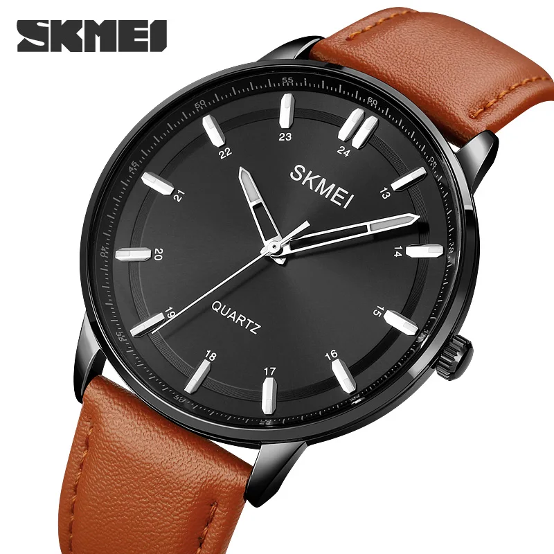 

SKMEI Mens Quartz Watch Luxury Genuine Leather Watches Business Watch Male Wristwatches Quartz Casual Dress Watch reloj hombre
