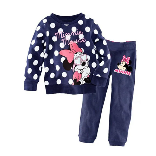 Navy Minnie Mickey Cartoon Pajamas For Baby Girls Cute Elsa Anna T shirt+ Pant 2PCS Pajama Sets Casual Kids Girl Sleepwear Outfits - Цвет: Navy
