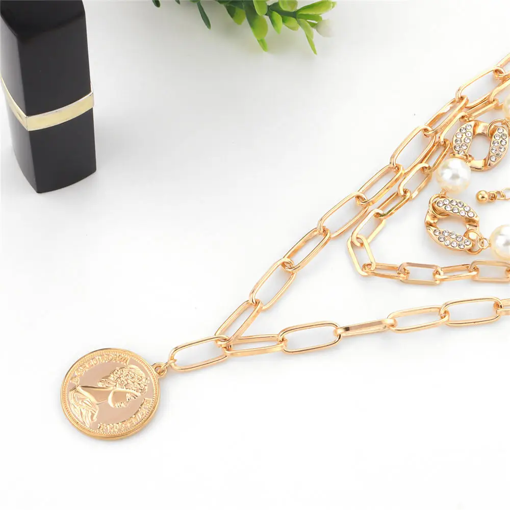 

Punk Geometric Multi Layered Choker Necklace Statement Virgin Mary Coin Crystal China Pendant Necklace Collar Women Jewelry New
