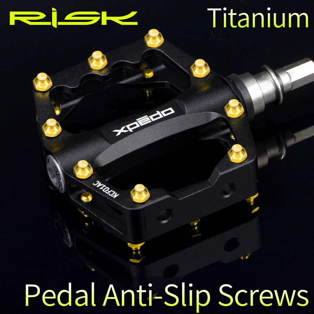 

RISK 8pcs/lot Titanium Alloy Anti-skid Bolts for Downhill Bicycle Pedals TC4 Ti Pedal Anti-slip Screws for XC AM DH Bike M4*8mm