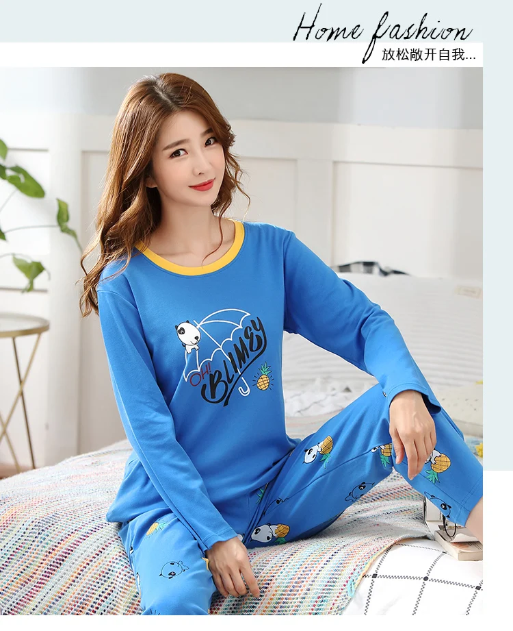 M L XL XXL 3XL 4XL 5XL Женская одежда для сна с длинным рукавом, хлопок, комплекты одежды для сна, осенние пижамы, женские пижамы