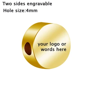 25 шт. в лоте, круглые бусины с логотипом, размер отверстия 15 мм, размер 4 м-гравировка логотипа для вас-индивидуальные бусины для браслета, бусины из нержавеющей стали