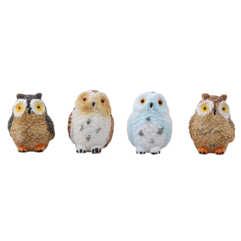 

4pc Cute Owls Animal Figurines Resin Miniatures Figurine Craft Bonsai Pots Home Fairy Garden Ornament Decoration Terrarium Decor