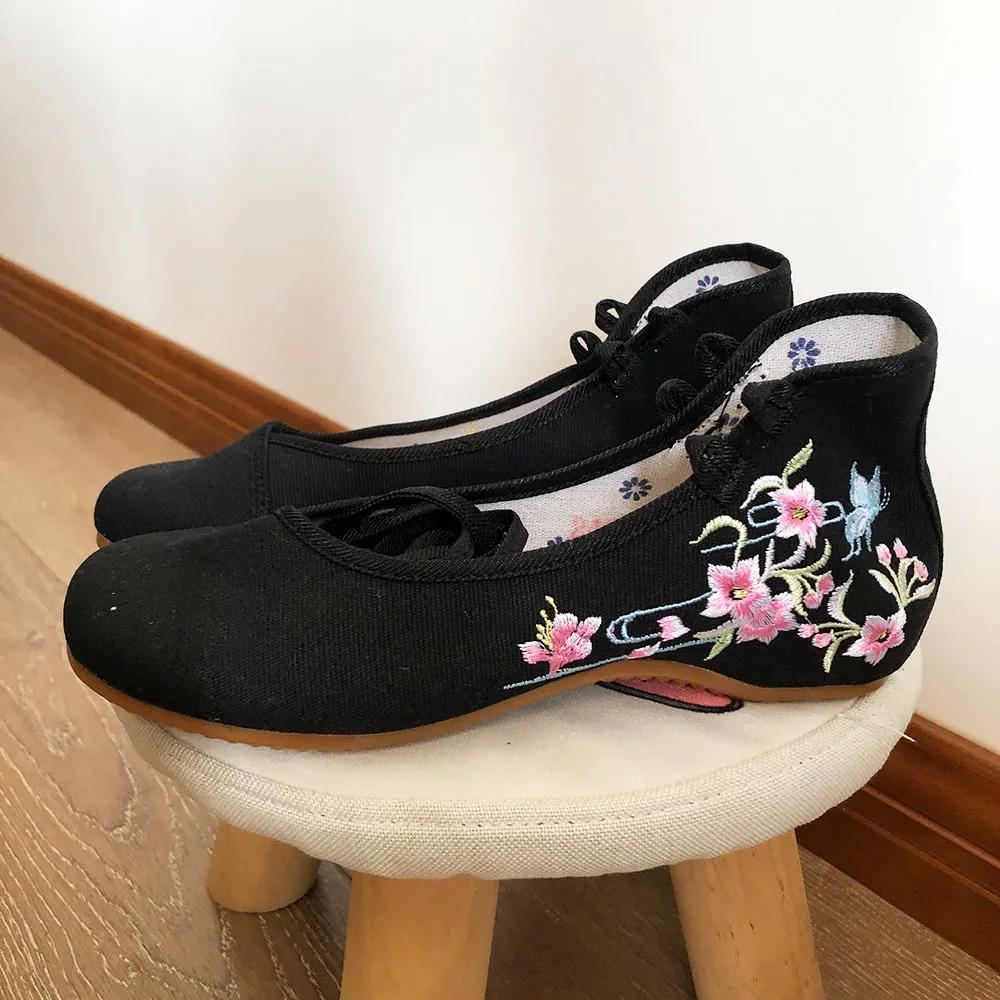

Ankle Strap Women Canvas Embroidered Ballet Flats Ladies Comfortable Cotton Dance Ballerinas Vegan Muslem Shoes