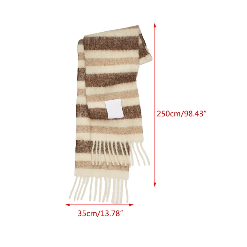 

250x35cm Winter Pashmina Long Scarf Contrast Colored Stripes Print Fringe Tassels Shawl Wrap Thicken Neck Warmer Blanket