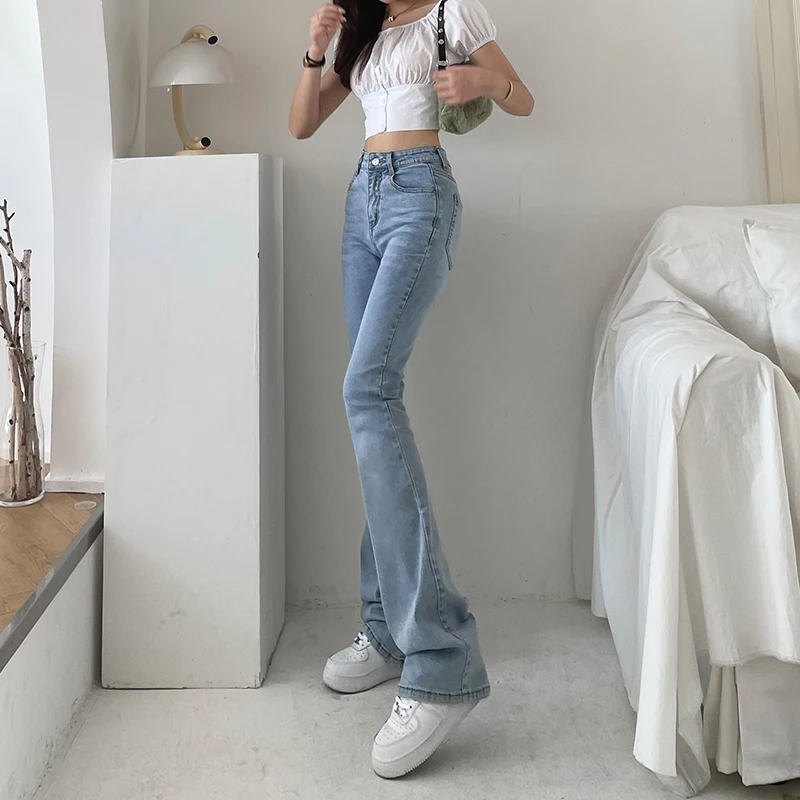 

2021 New High-Waist Stretch Horns and Long Women's Jeans Sweet and Hot Girl Students All-Match Quality And Fashion Look Thin