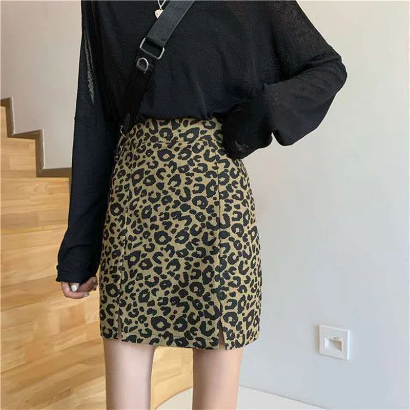 Summer Mini Skirt Sexy Women High Waist Leopard Print Sweet 2021 Fashion Ins Korean Style Slim Lady Casual All-match Black Girl