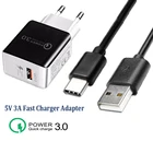 Сетевое зарядное устройство QC 3,0 с европейской вилкой, адаптер для телефона OPPO Reno 6 5 4 3 Pro Plus 5G 2 Z Realme 8 X7 X50 7 6 Pro, кабель USB C