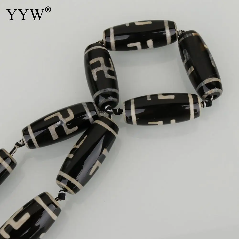 8PCs/Strand Natural Tibetan Agates Beads Two Tone More Luck Stone For Jewelry Making Column Shape Gifts Men Women | Украшения и