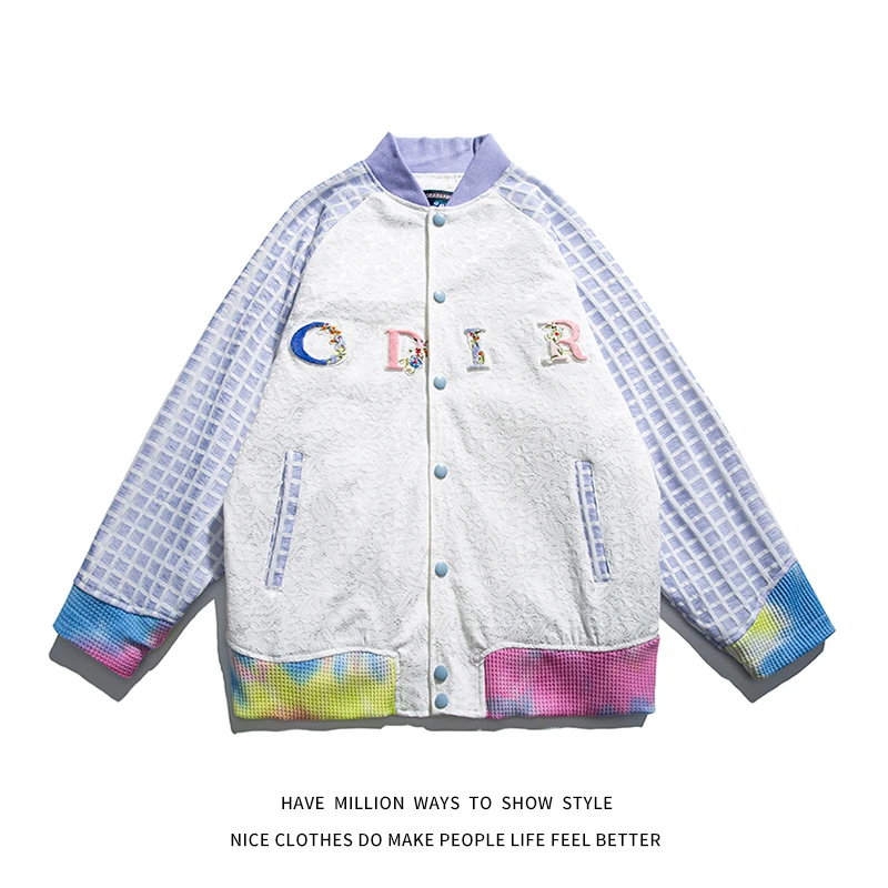

2022 New Spring Autumn Colorful Plaid Patchwork Woman Oversize Jacket Casual Streetwear Unisex Man Bomber Coat Coach Embroidery