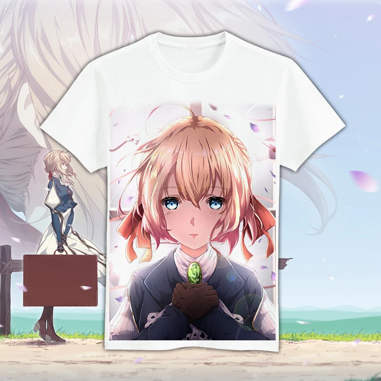 Японская аниме фиолетовая футболка для косплея эвергарда летняя с принтом