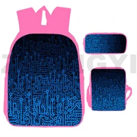 new pink bag 3d circuit board electronic chip backpacks for school teenagers girl softback anime circuit chip bookbag